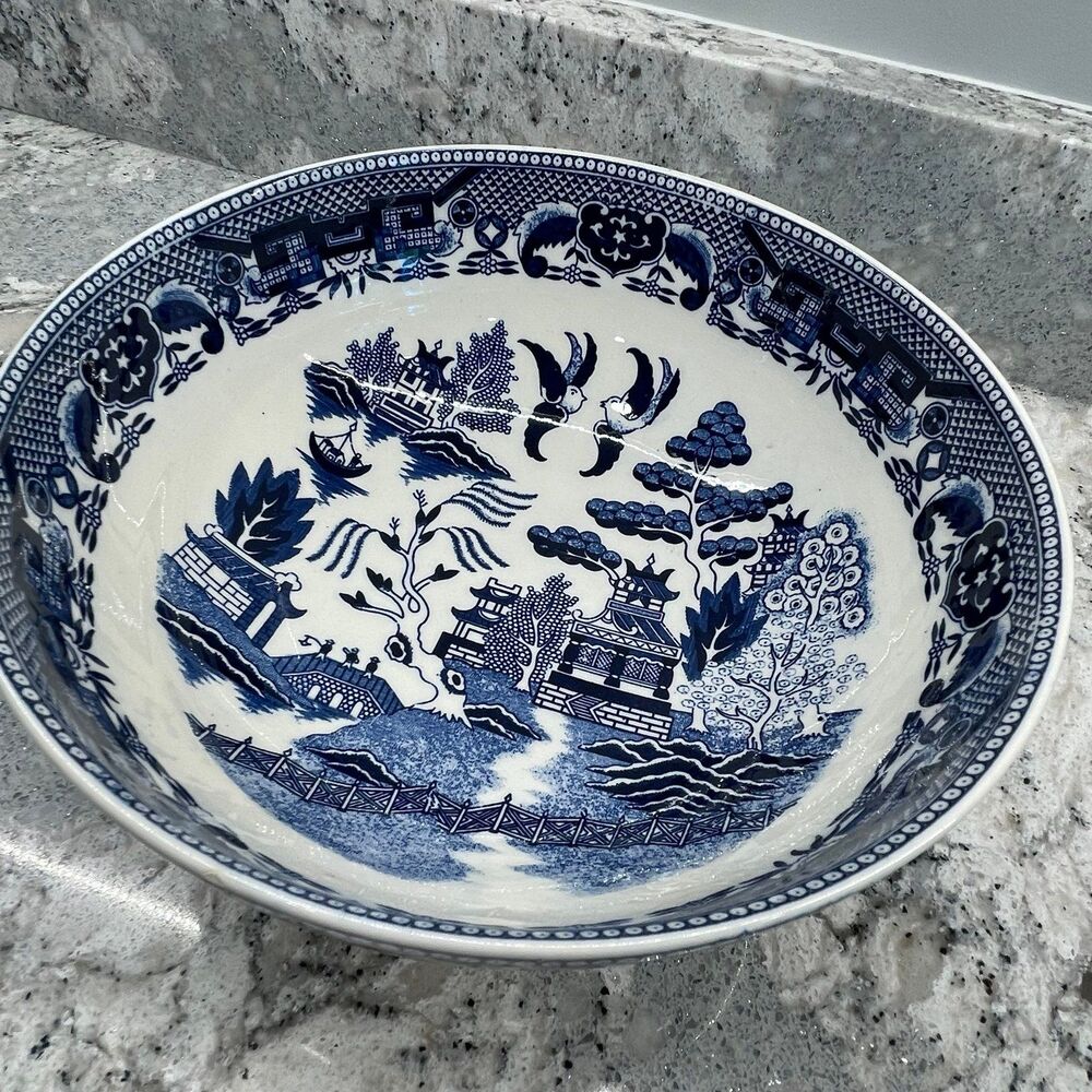 Vintage Blue Willow Serving Bowl - Unmarked - Blue & White Transferware